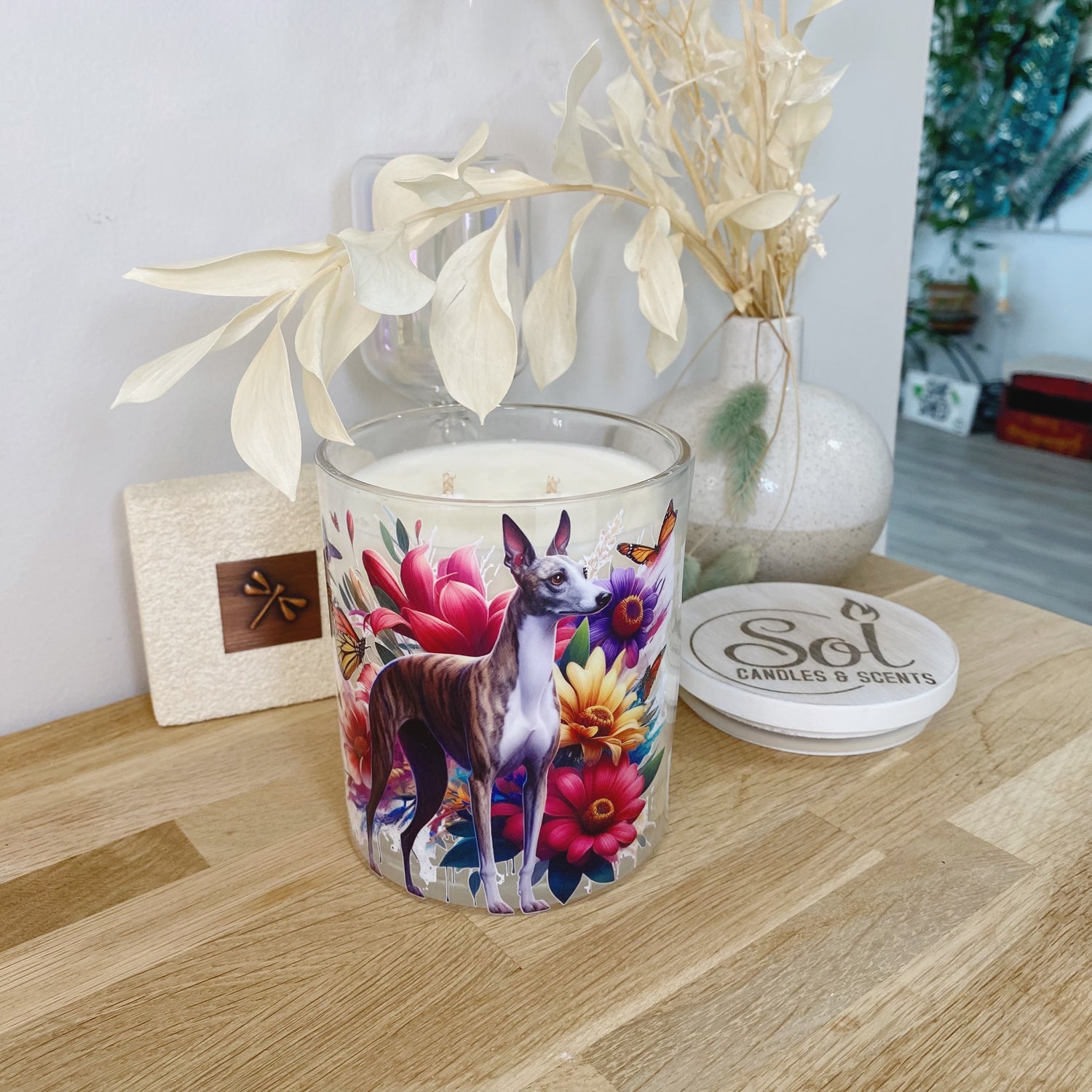 Whippet Standing Floral Xlarge Candle