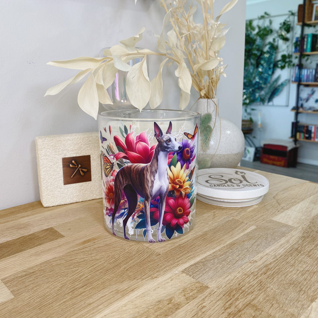 Whippet Standing Floral Xlarge Candle