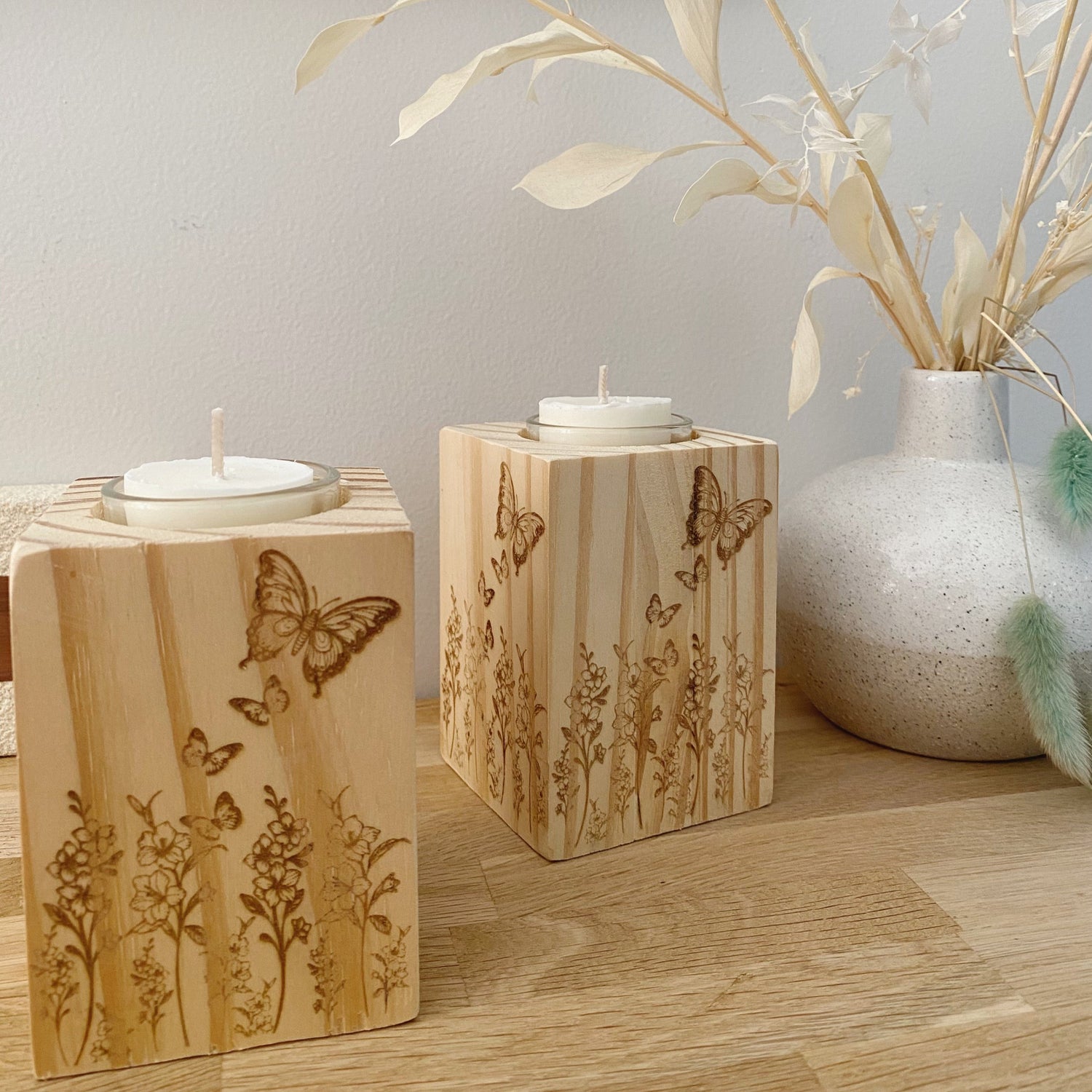 Wooden Butterfly Floral Tealight Holders