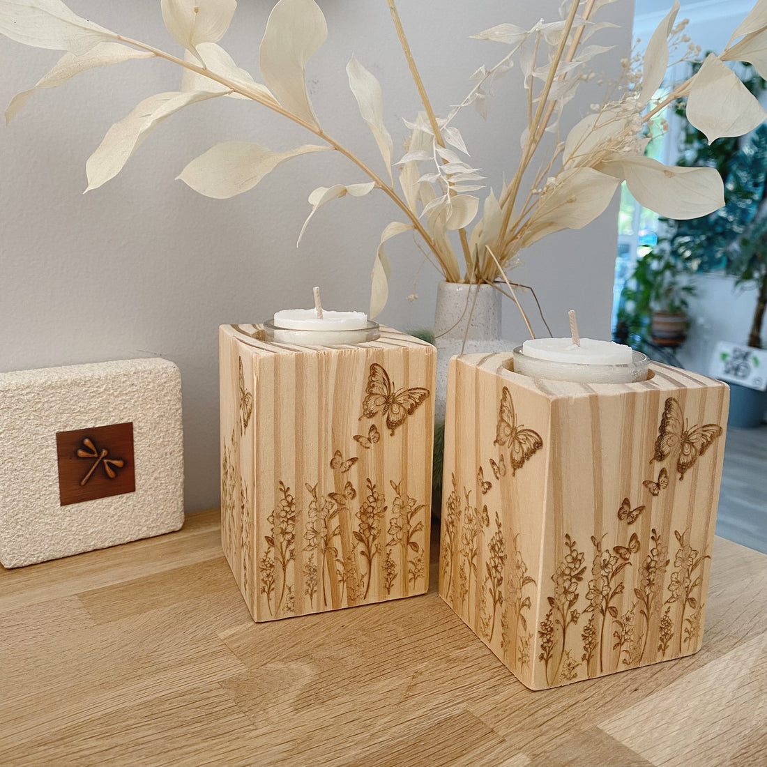 Wooden Butterfly Floral Tealight Holders