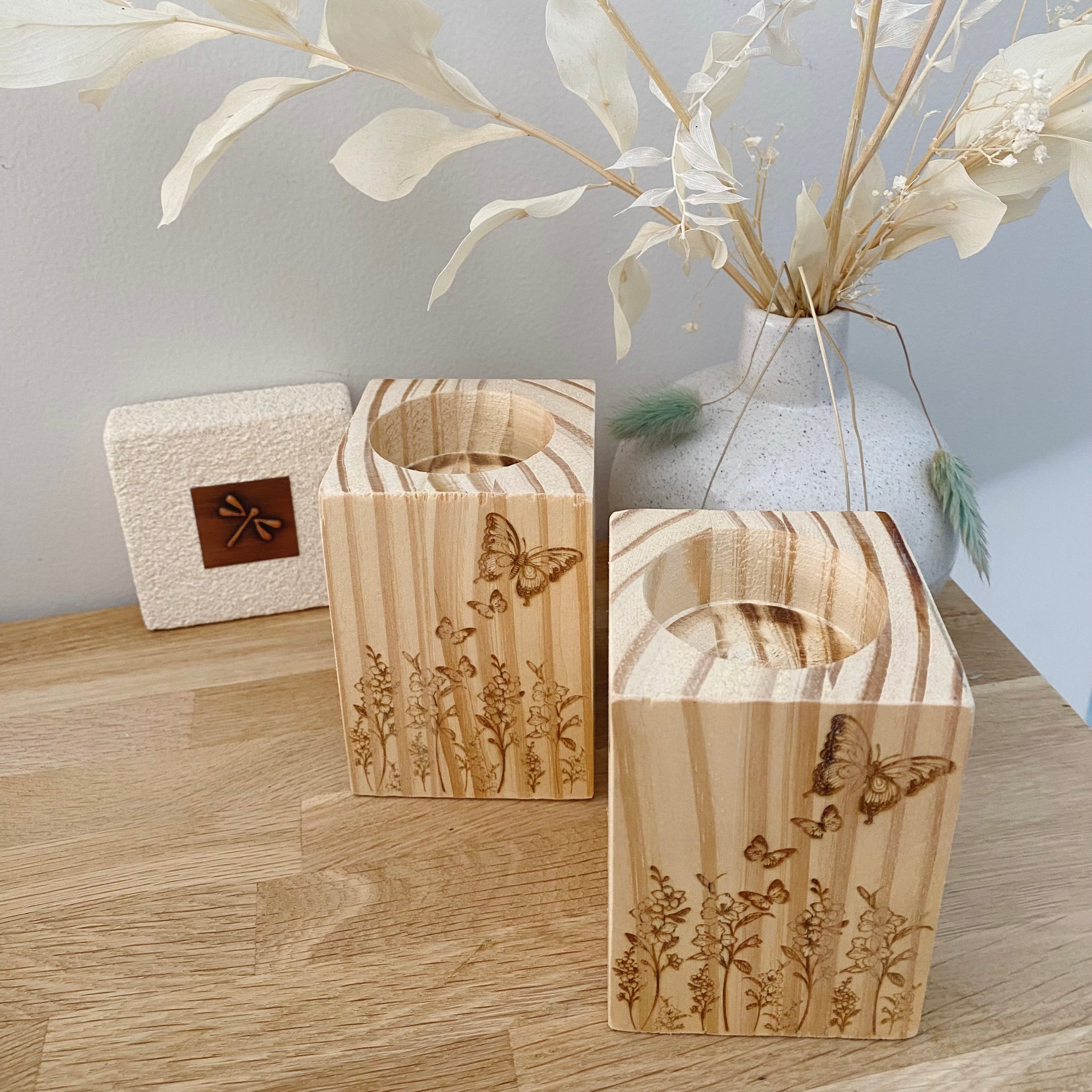 Wooden Butterfly Floral Tealight Holders