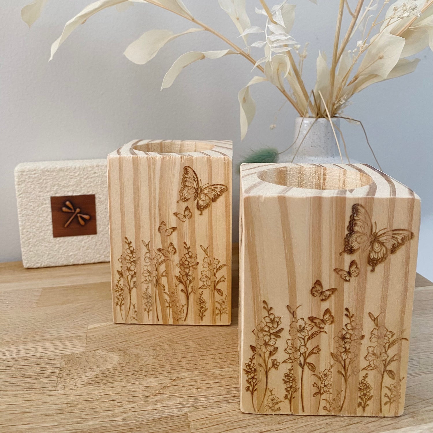 Wooden Butterfly Floral Tealight Holders