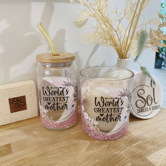 Worlds Greatest Mother_Glassware + Candle Giftset_Sol Candles & Scents