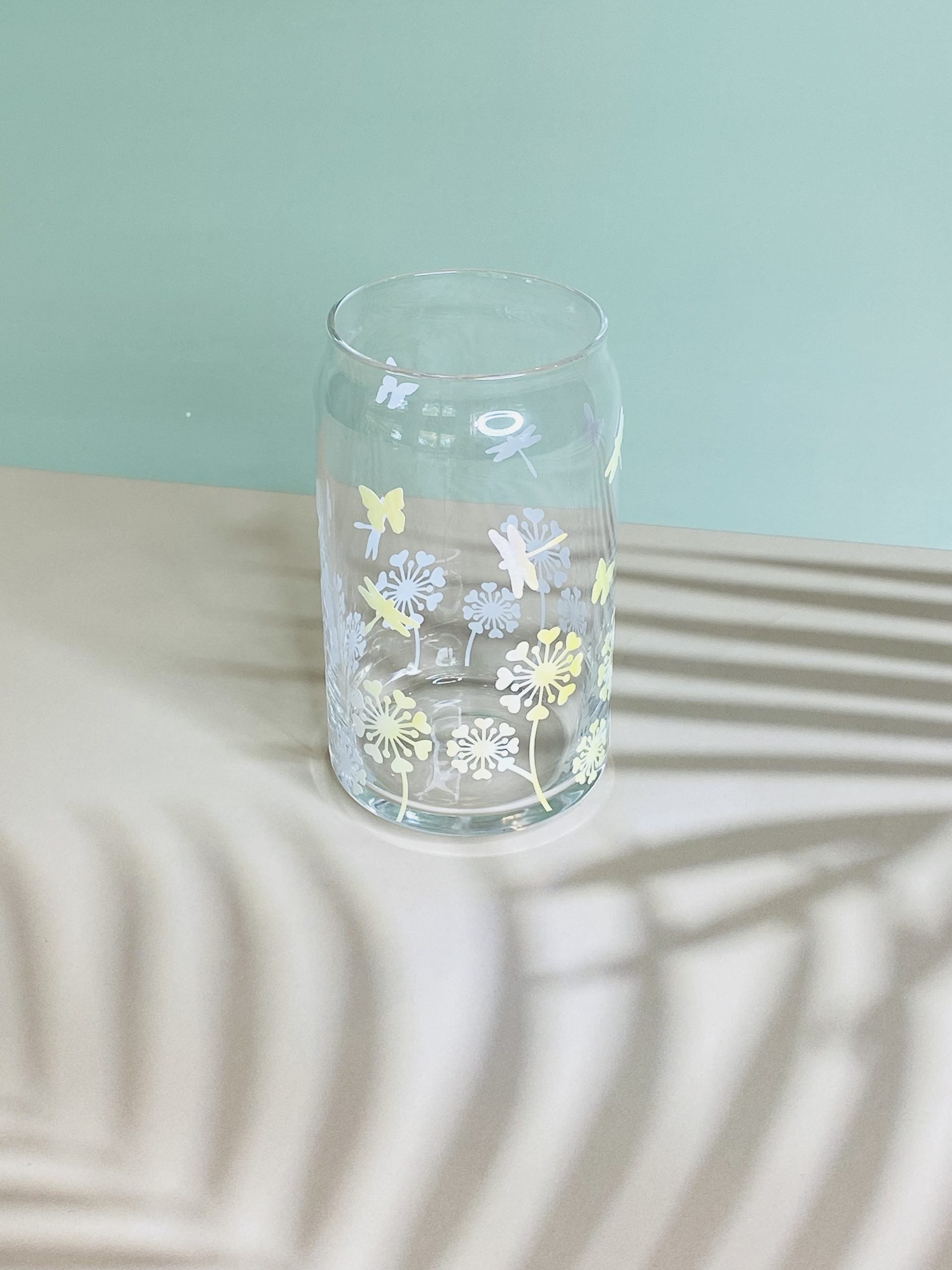 Beer Can Dandelions Dragonfly Glass