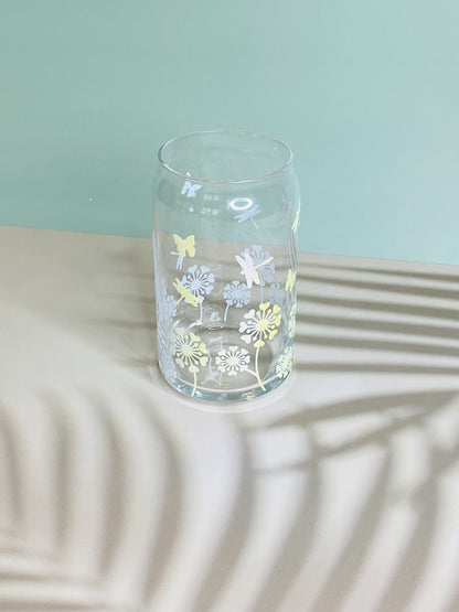 Beer Can Dandelions Dragonfly Glass