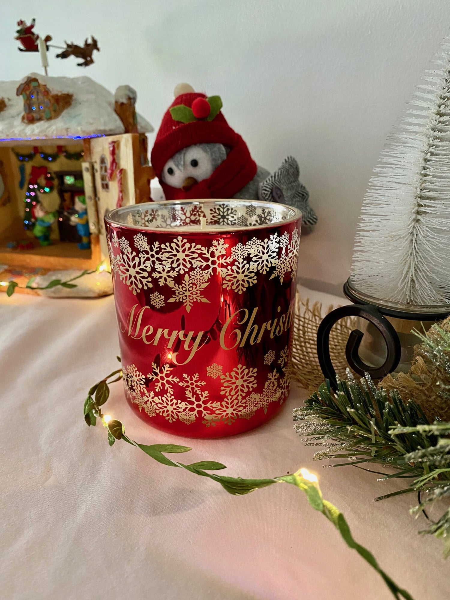 Christmas Snowflake Red Jar