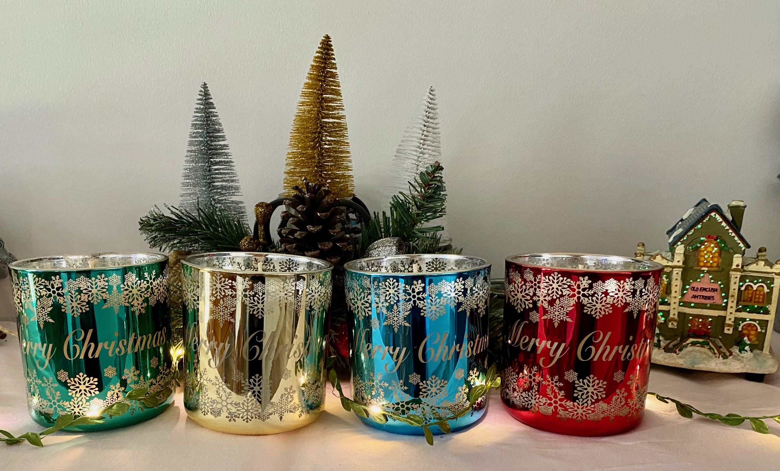 Christmas Snowflake Green Jar