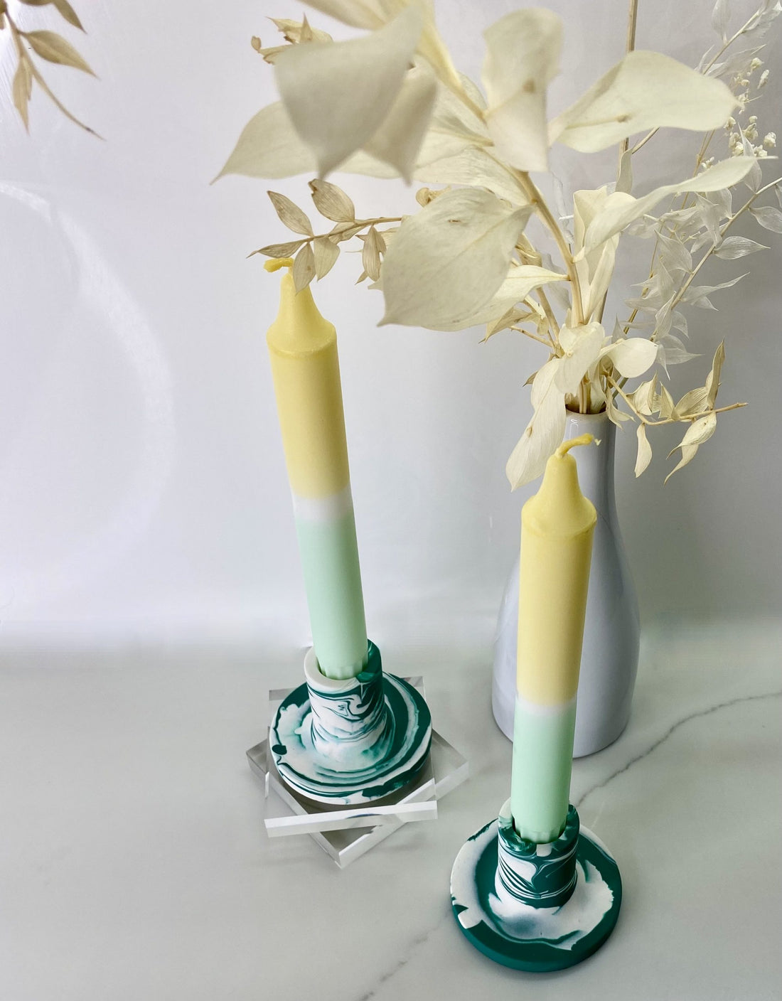 Green Candle Holder &amp; Dinner Candle Bundle