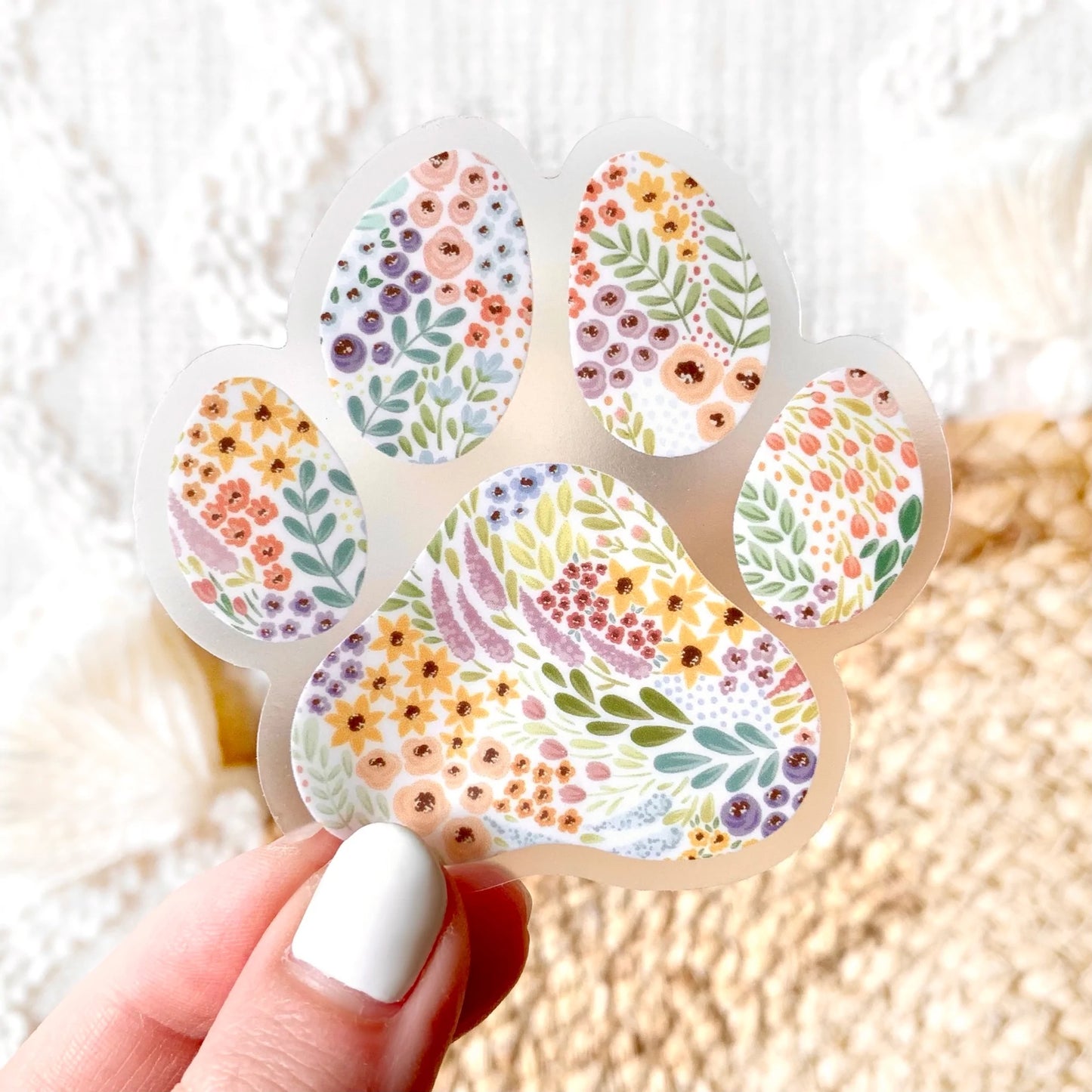 Clear Floral Paw Print Sticker